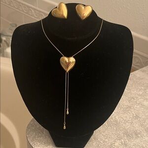 Gold Heart Necklace and Earring Set